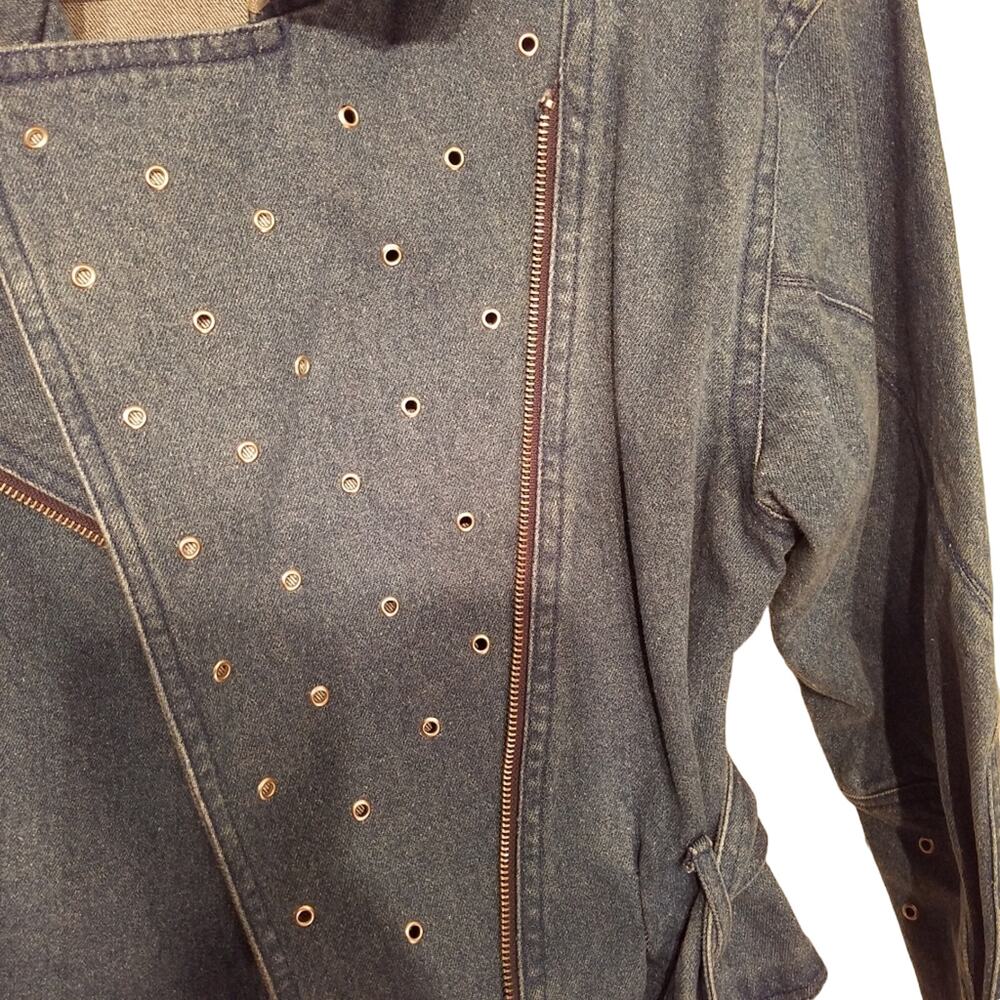 GANTOS Vintage 80's Denim Silver-Laced Motorcycle Jacket Size Small - Picture 7 of 10